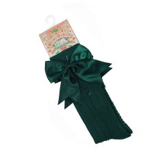 S350-GRN: Green Knee Length Socks w/Large Bow (0-24 Months)